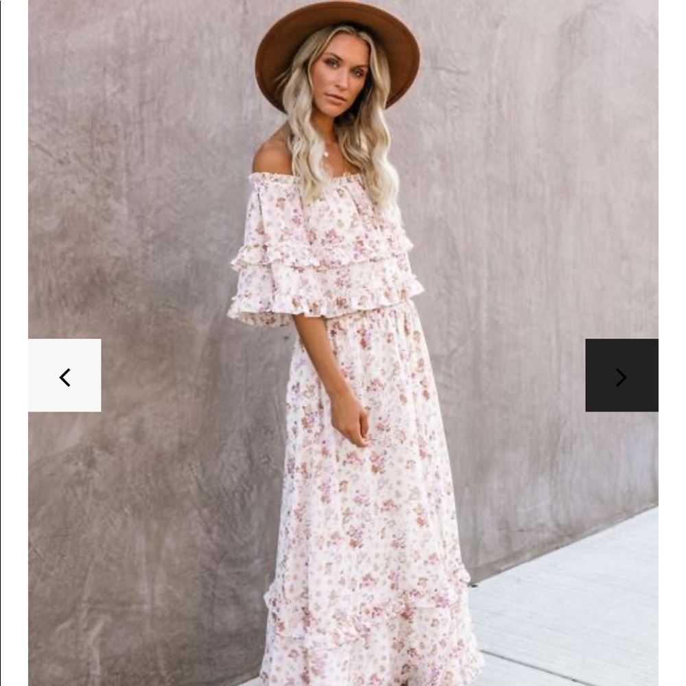 Lavinia Chiffon Floral Off The Shoulder Maxi Dress
